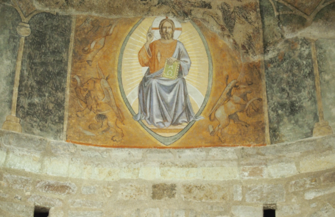 fresque a mezzo fresco dans une église du 12e.
