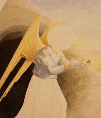 Sur cette image, on voit les deux giornata reservees respectivement au visage et au bas de la robe de l'ange.