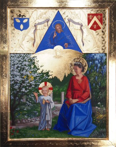 Vierge à l'enfant ressuscité avec la Trinité (thème de l'hortus conclusus) (collection particulière)