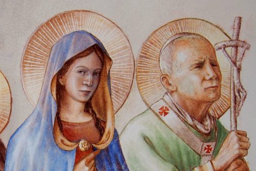 détail du groupe de gauche : la Vierge Marie et st Jean-Paul II(maison paroissiale de Sanary sur Mer)