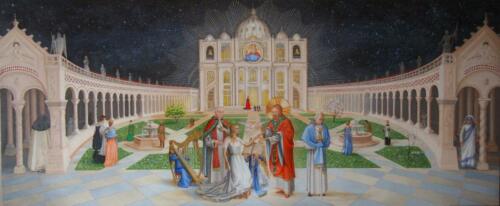Le mariage mystique du Christ et de l'Eglise, sur le parvis de la Jérusalem céleste. (collection particulière)