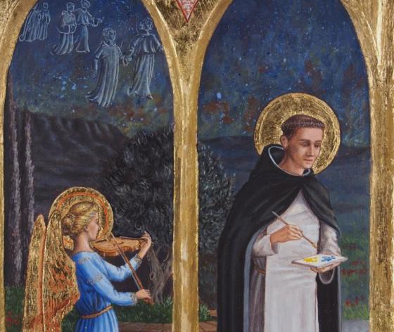 volet gauche d'un triptyque : Fra Angelico, saint patron des artistes.